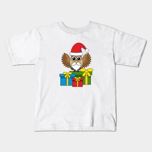 Santa Claus Owl with Presents Kids T-Shirt